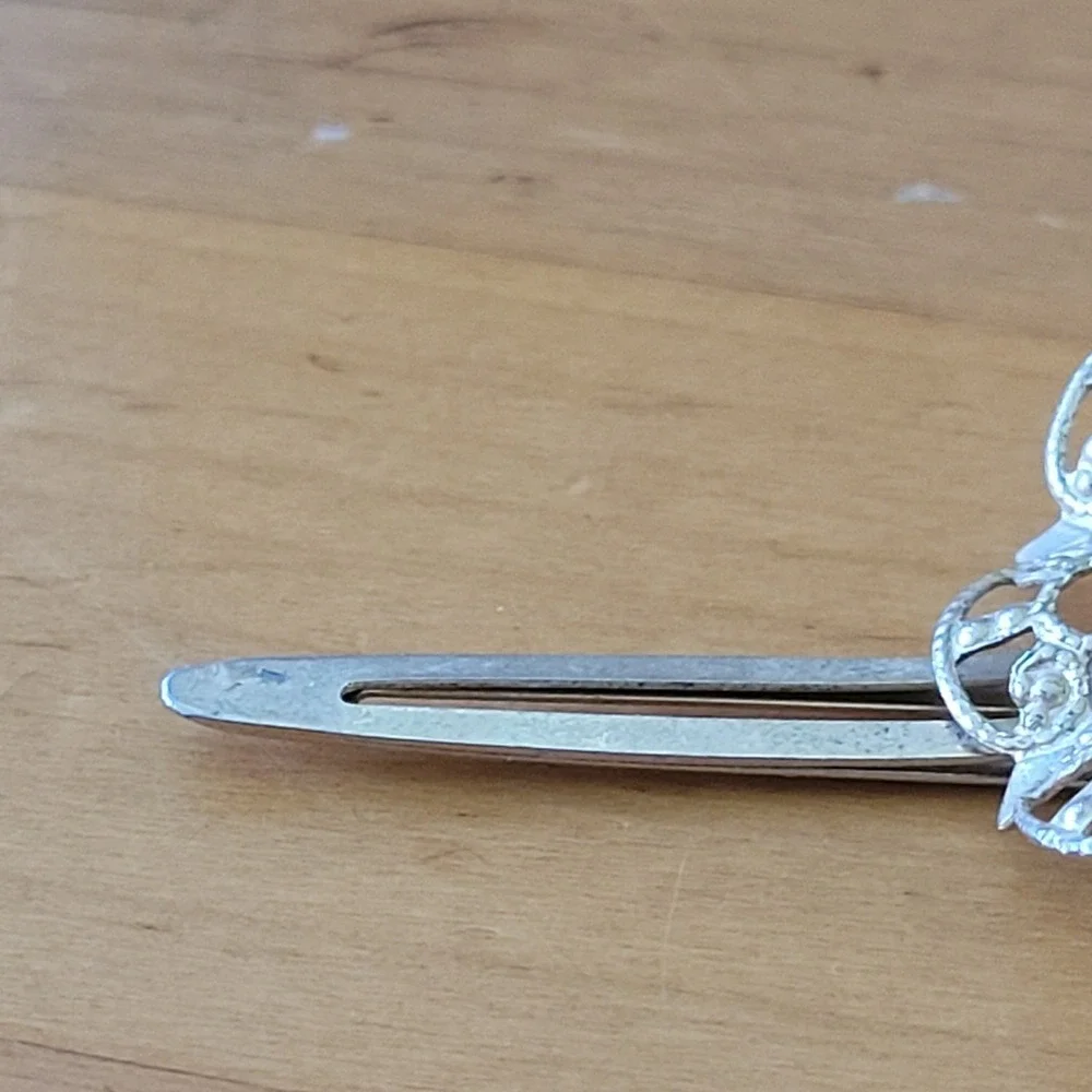Vintage JAPAN Filigree Flower Hair Clip Smoky Rhinestone Silver Tone